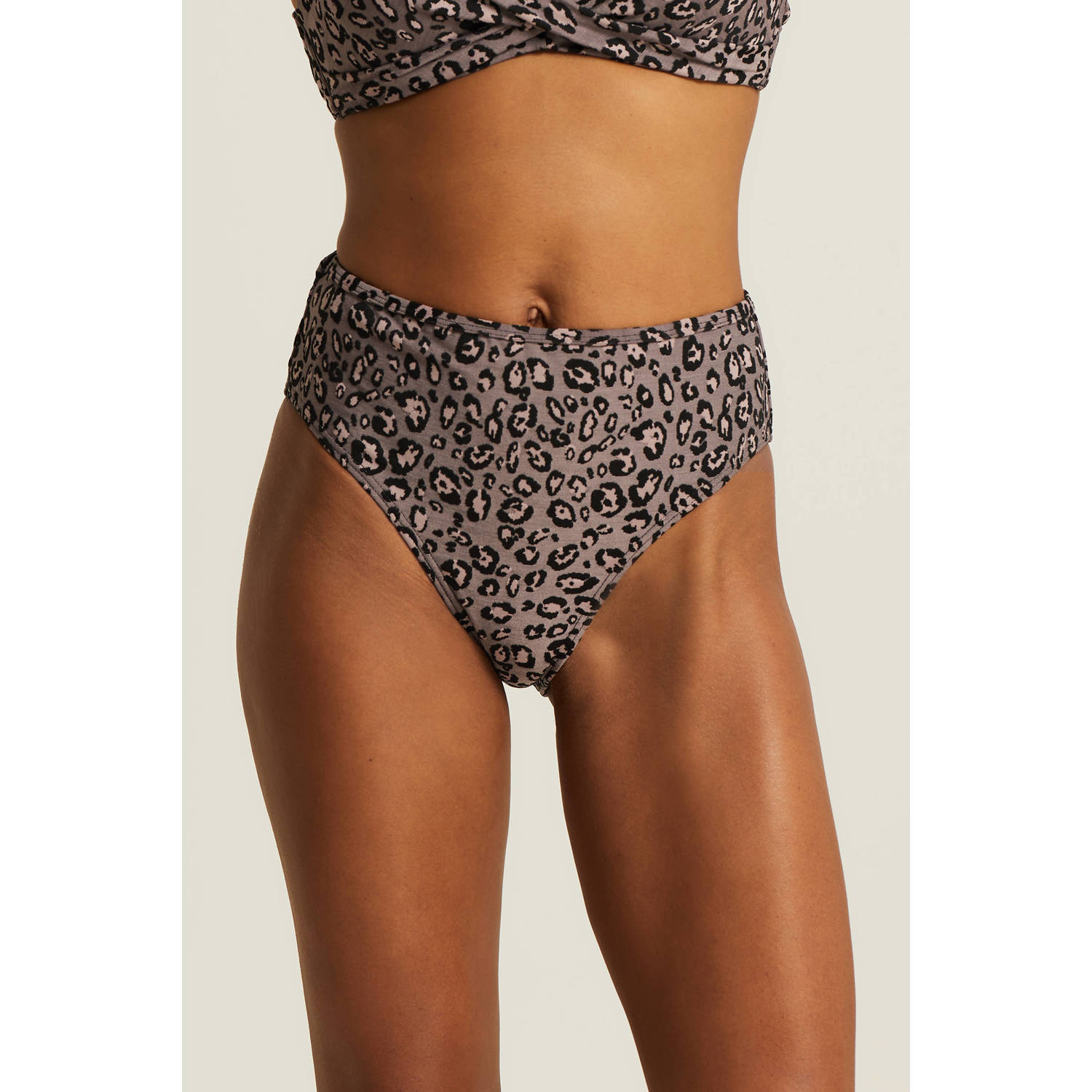 BEACHWAVE high waist bikinibroekje taupe roze zwart