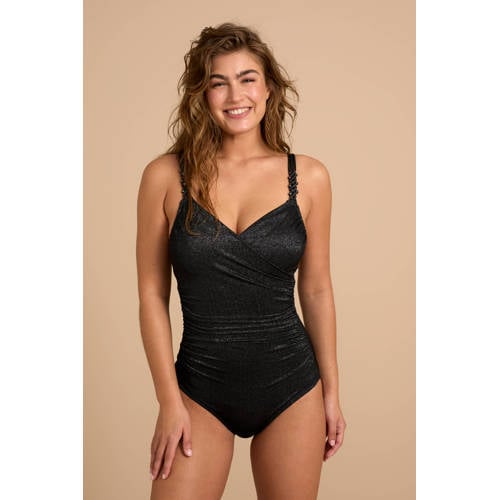BEACHWAVE corrigerend badpak met overslag en lurex zwart afbeelding