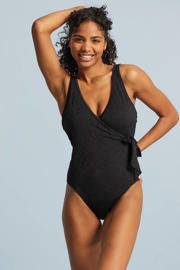 thumbnail: BEACHWAVE broderie anglaise corrigerend badpak met overslag zwart