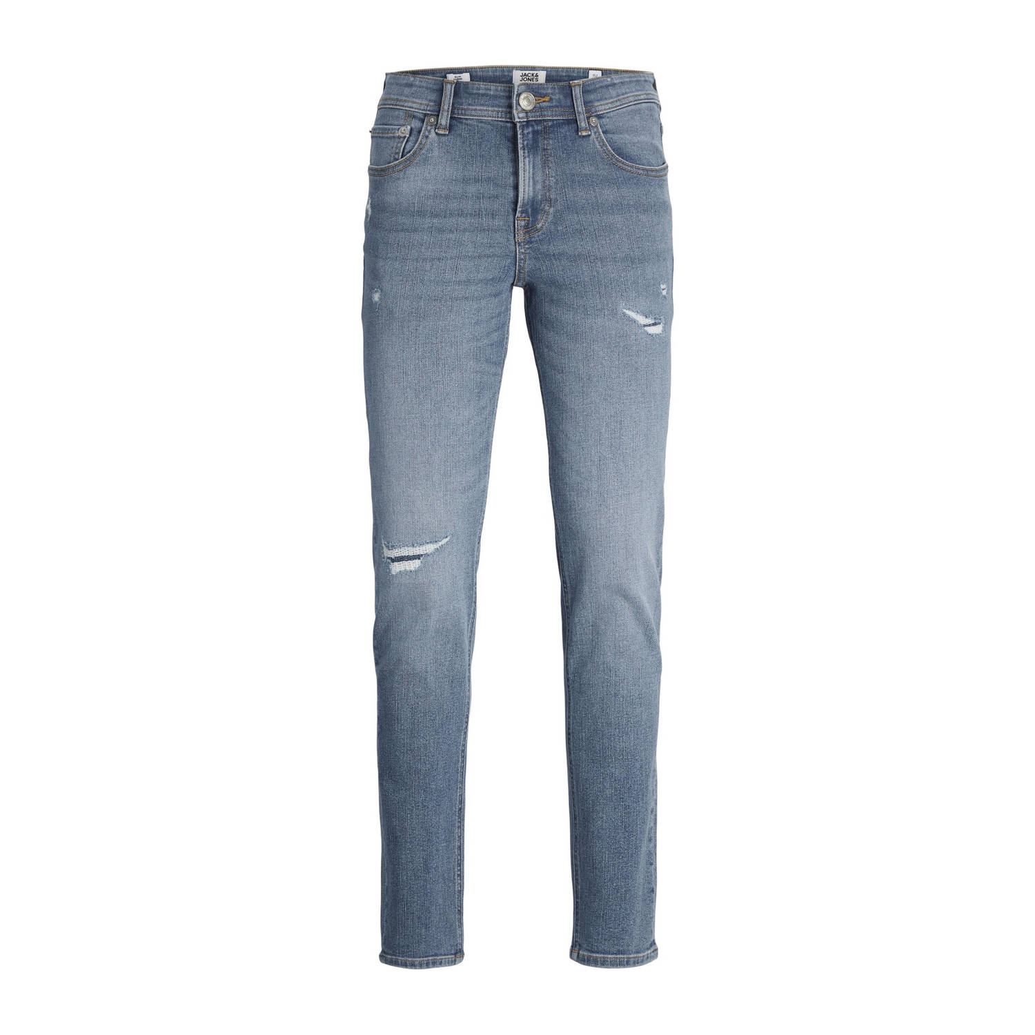 Jack & jones JUNIOR low waist slim fit jeans JJIGLENN JJIORIGINAL met slijtage blue denim Blauw Jongens Stretchdenim 128