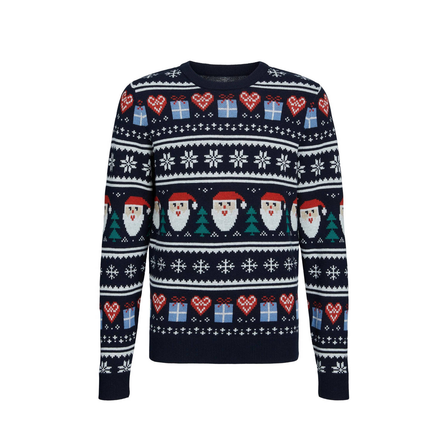 Jack & jones JUNIOR kersttrui JORFESTIVE met all over print donkerblauw Jongens Gerecycled katoen Ronde hals 128