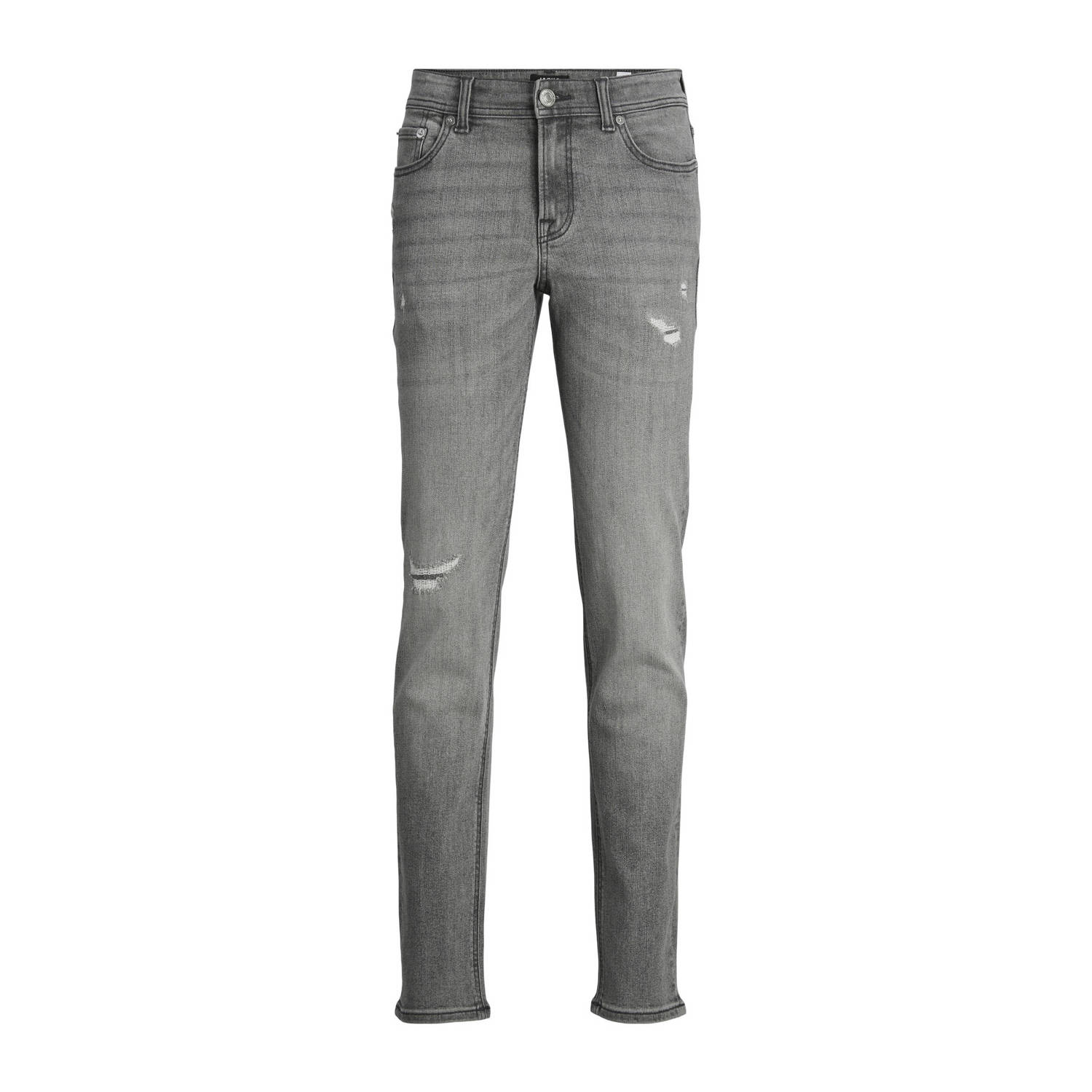 Jack & jones JUNIOR low waist slim fit jeans JJIGLENN JJIORIGINAL met slijtage black denim Grijs Jongens Stretchdenim 128