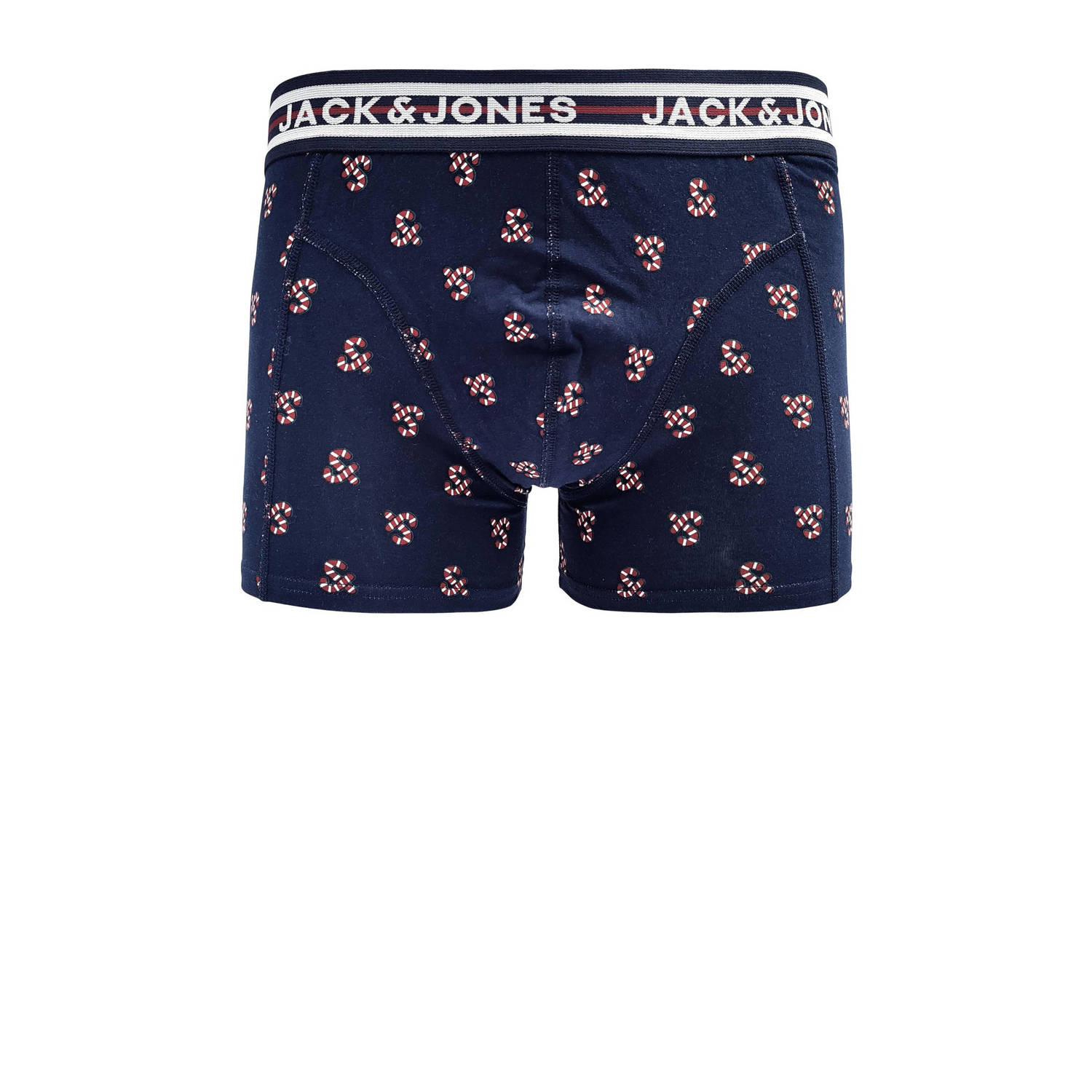 JACK & JONES JUNIOR giftbox boxershort + sokken JACXMAS CANDY donkerblauw wit
