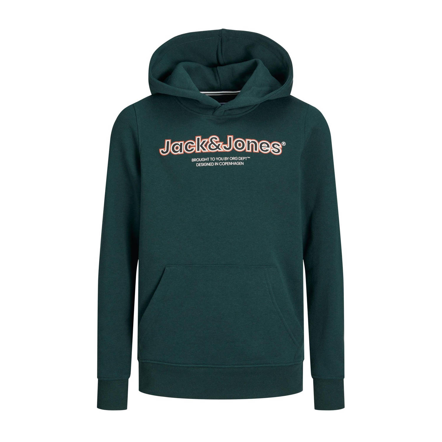 Jack & jones JUNIOR hoodie JORLAKEWOOD met logo donkergroen Sweater Logo 128