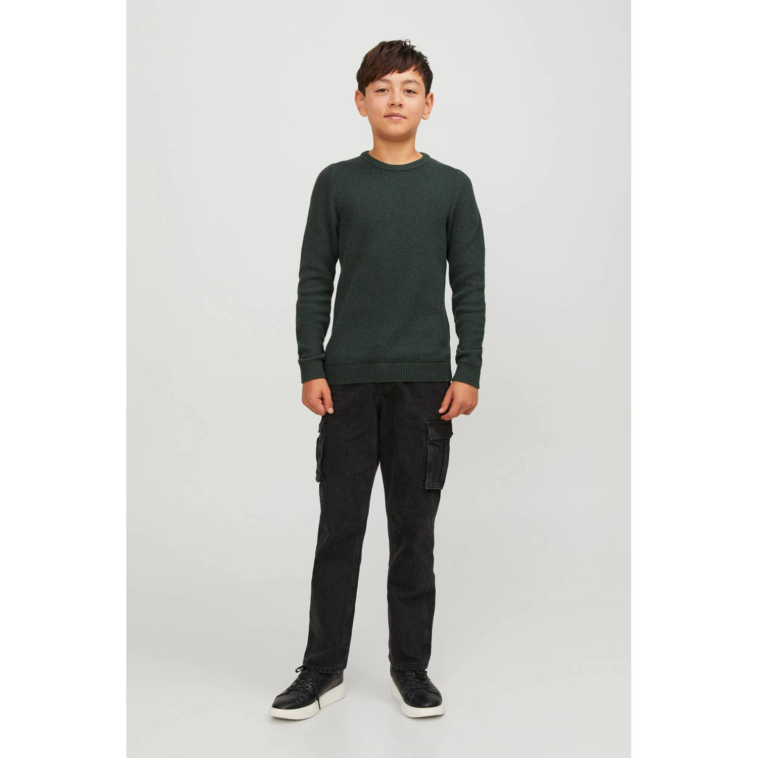 Jack & jones JUNIOR gebreide trui JORBRODY donkergroen Jongens Katoen Ronde hals 128