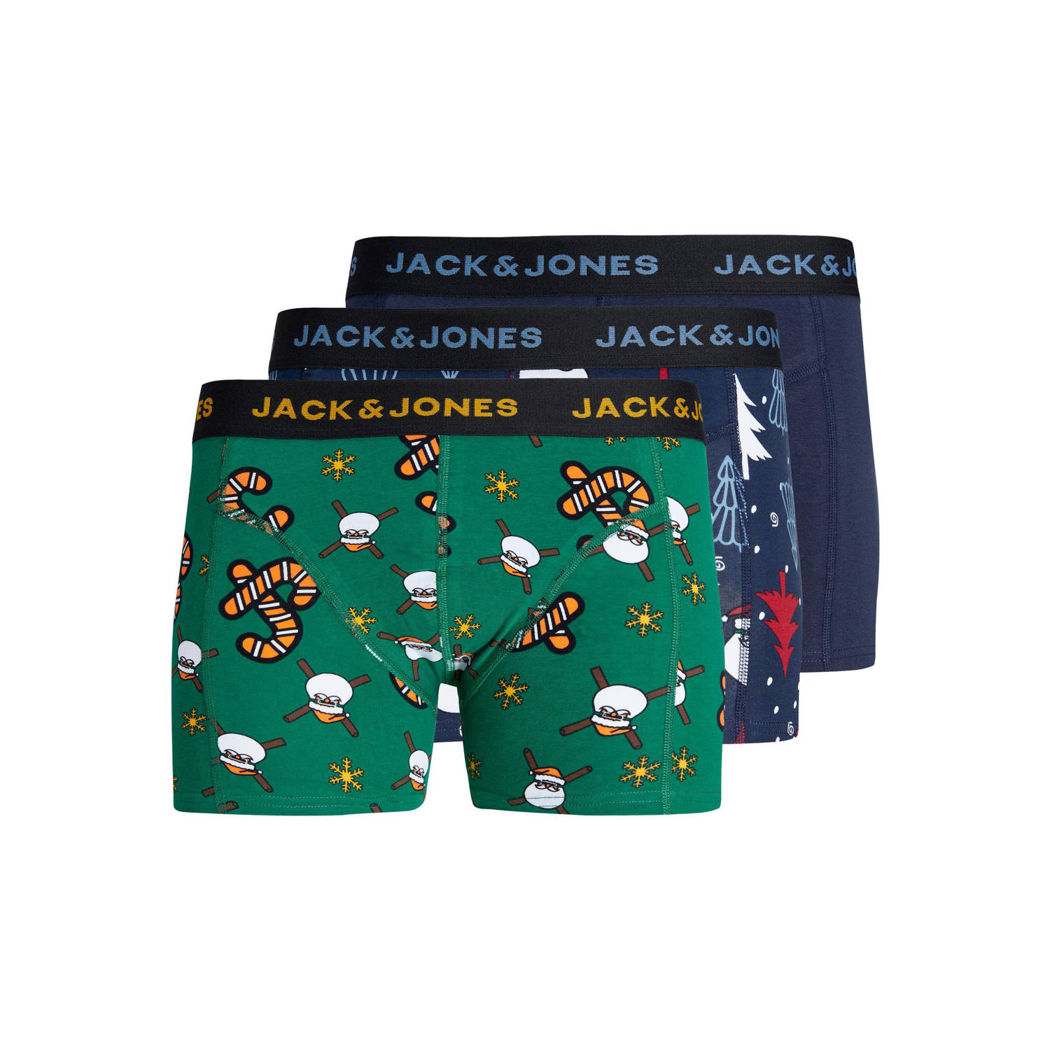 Jack & jones JUNIOR boxershort JACSWEET SANTA set van 3 donkerblauw groen Jongens Stretchkatoen 128
