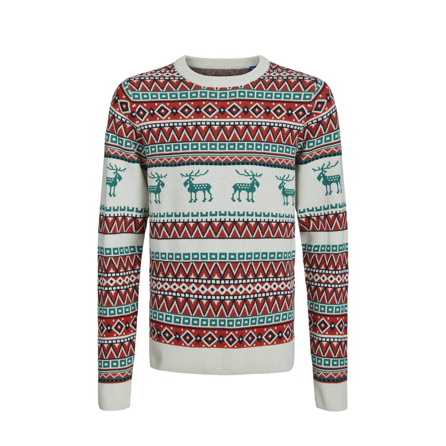 Jack & jones JUNIOR kersttrui JORSNOWBALL met all over print rood offwhite groen Jongens Katoen Ronde hals 128