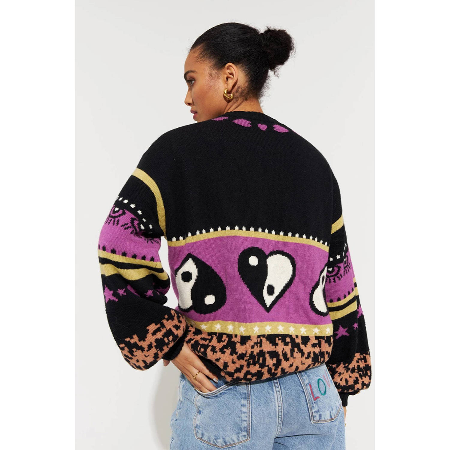 HARPER & YVE vest Jazz met all over print zwart