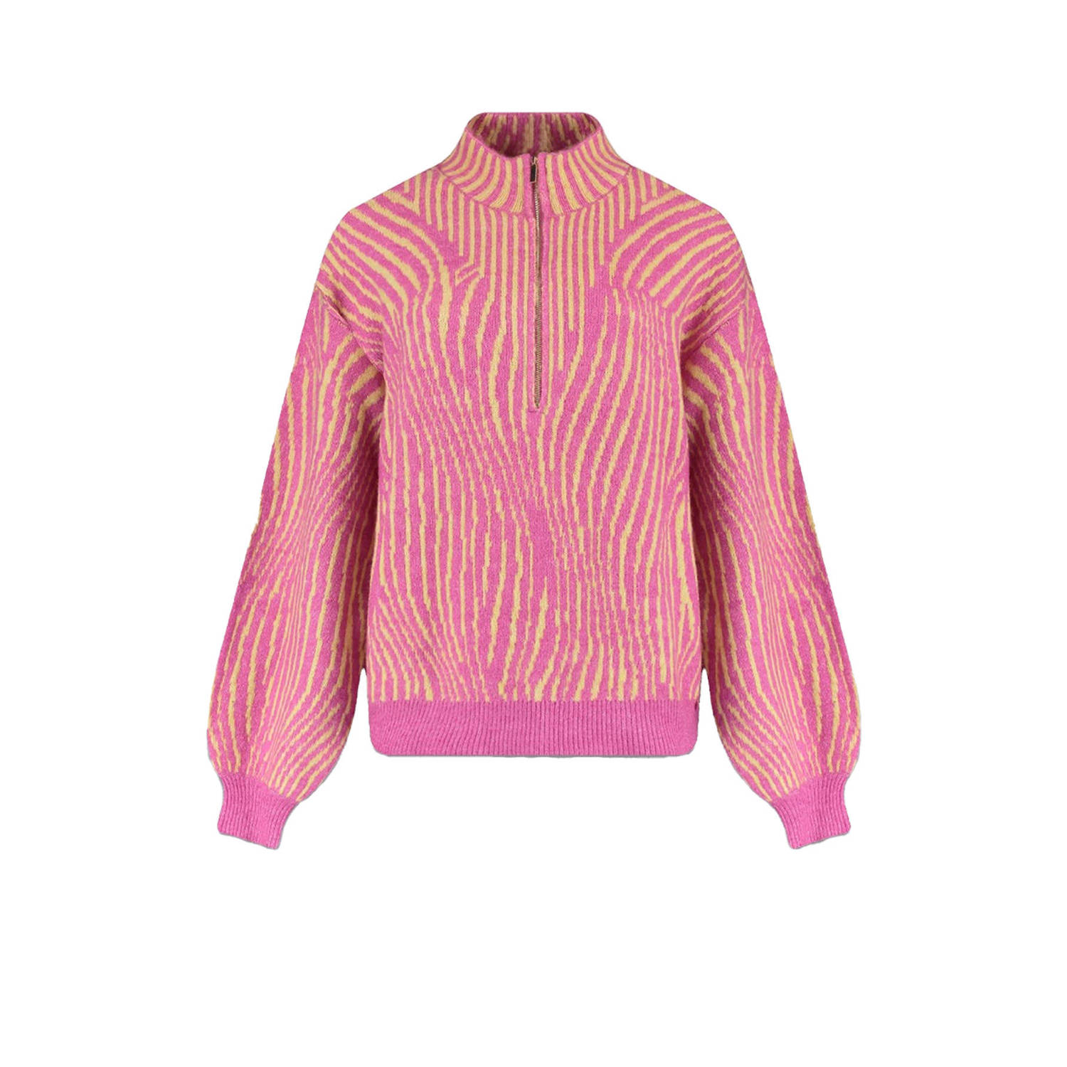 HARPER & YVE trui Yade met wol en all over print roze