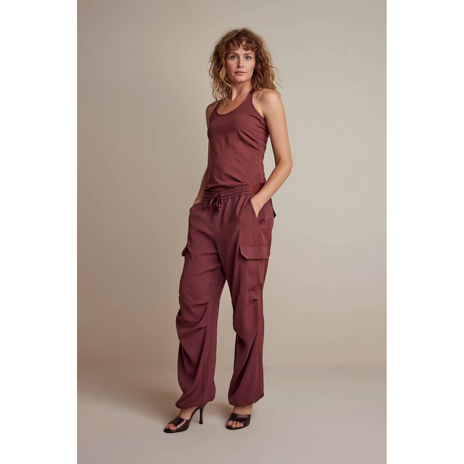 Summum Woman Vloeibare Broek in Rode Cargo Stijl Red Dames