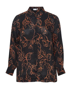 blouse FPISANA met all over print zwart/oranje