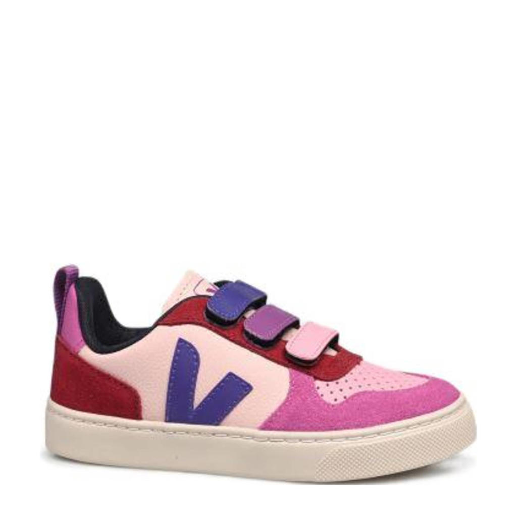 Roze meisjes Veja leren sneakers met klittenband