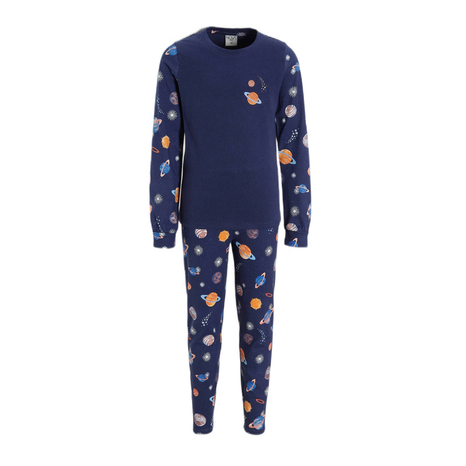 NOUS Kids pyjama Milky Way donkerblauw oranje Katoen Ronde hals 110 116