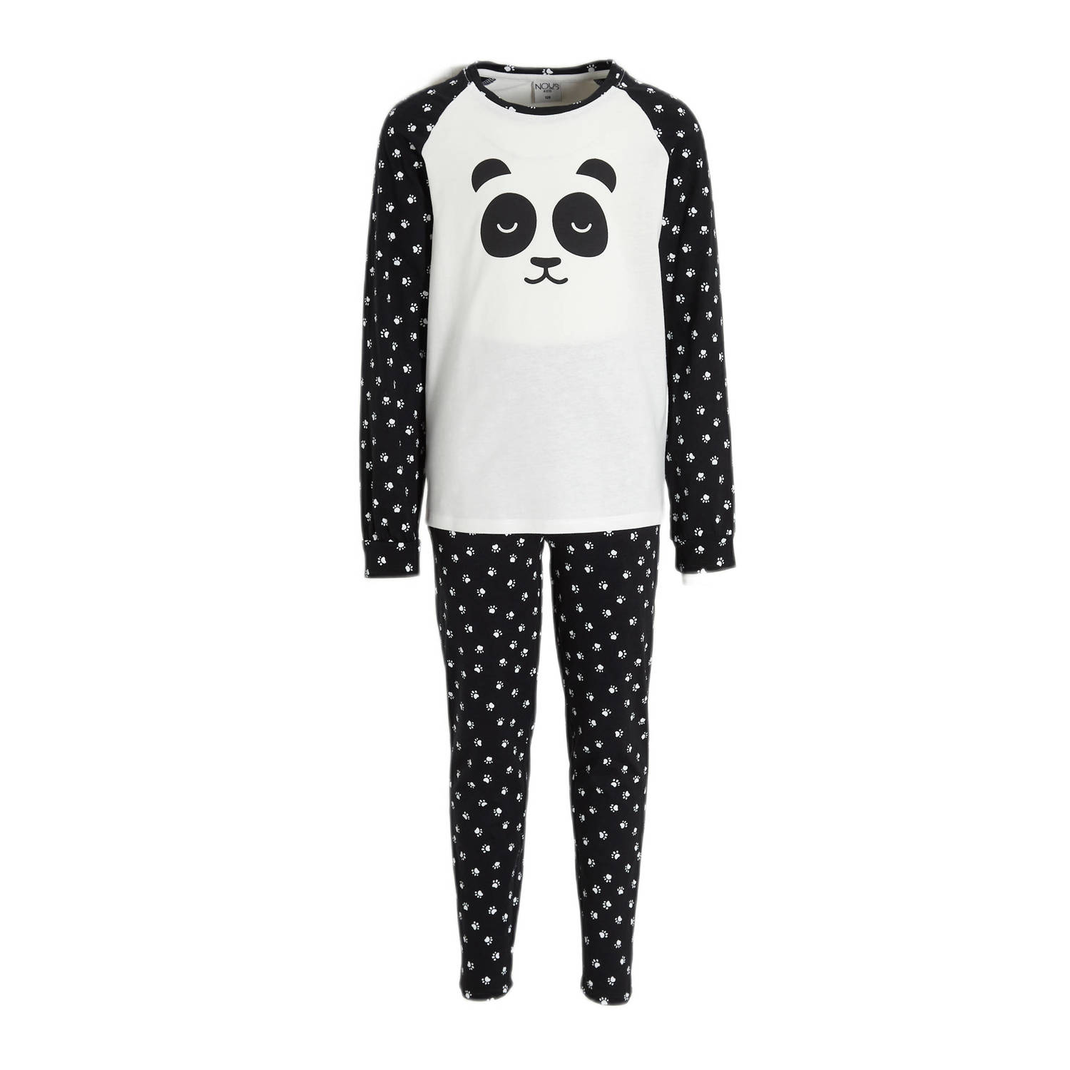 NOUS Kids pyjama Panda Paws zwart wit Katoen Ronde hals 122 128