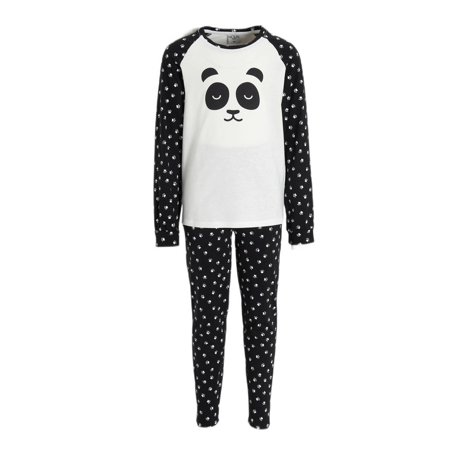 NOUS Kids pyjama Panda Paws zwart wit Katoen Ronde hals 110 116