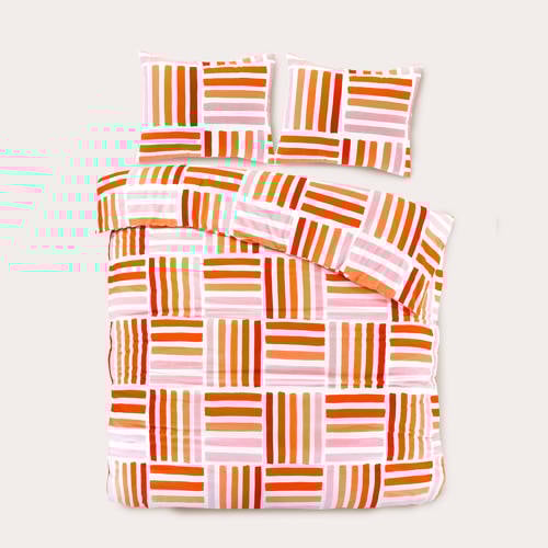 NOUS Living katoenen dekbedovertrek lits-jumeaux (240x220 cm) - Oranje/roze/rood