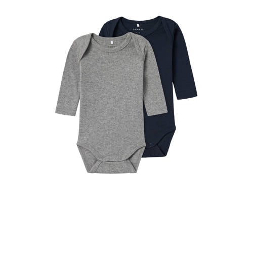 NAME IT BABY romper NBNBODY- set van 2 donkerblauw/grijs melange afbeelding