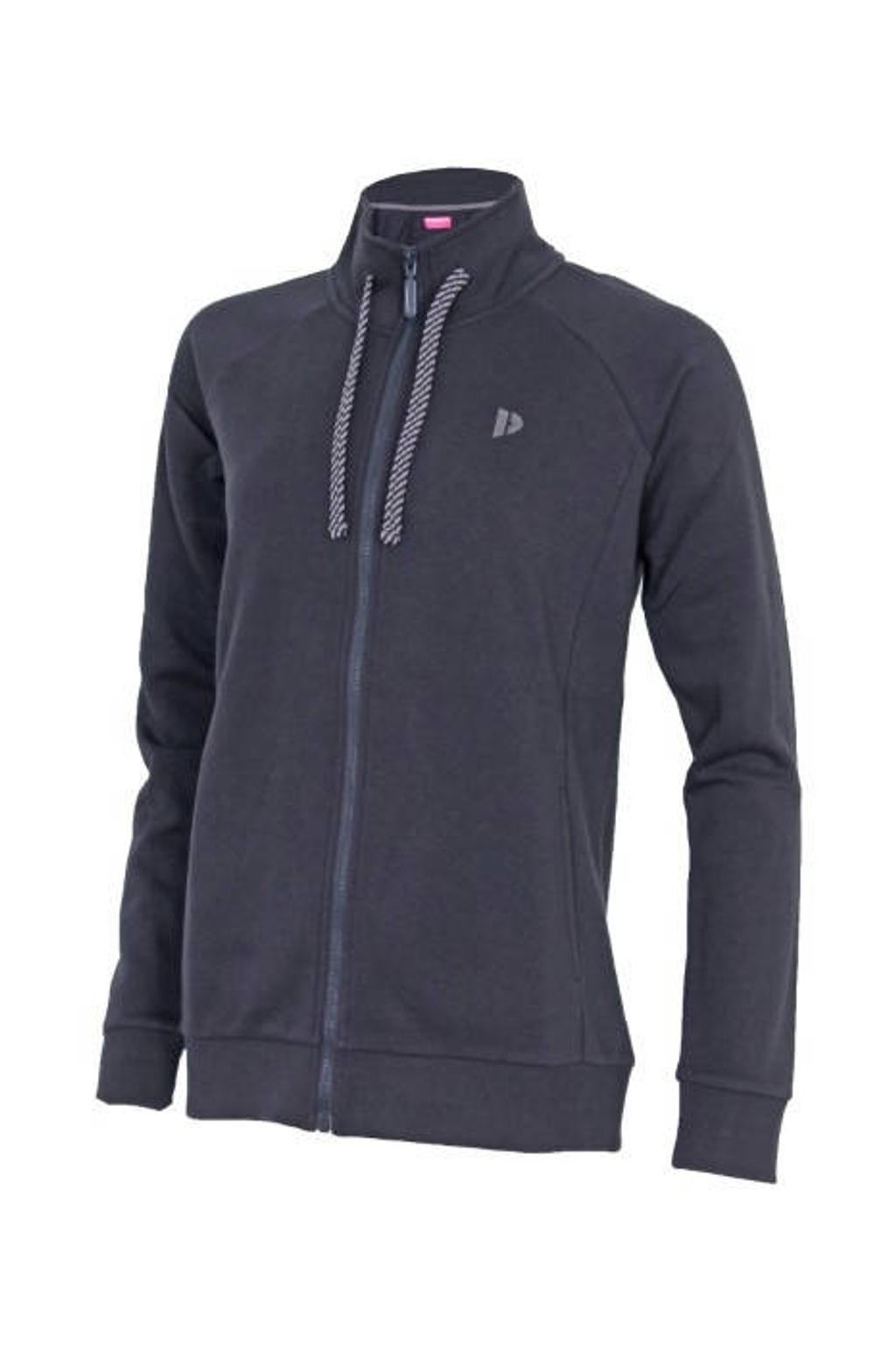 Grijsblauwe dames Donnay sportvest Amber blauw van polyester met effen, lange mouwen, opstaande kraag en ritssluiting