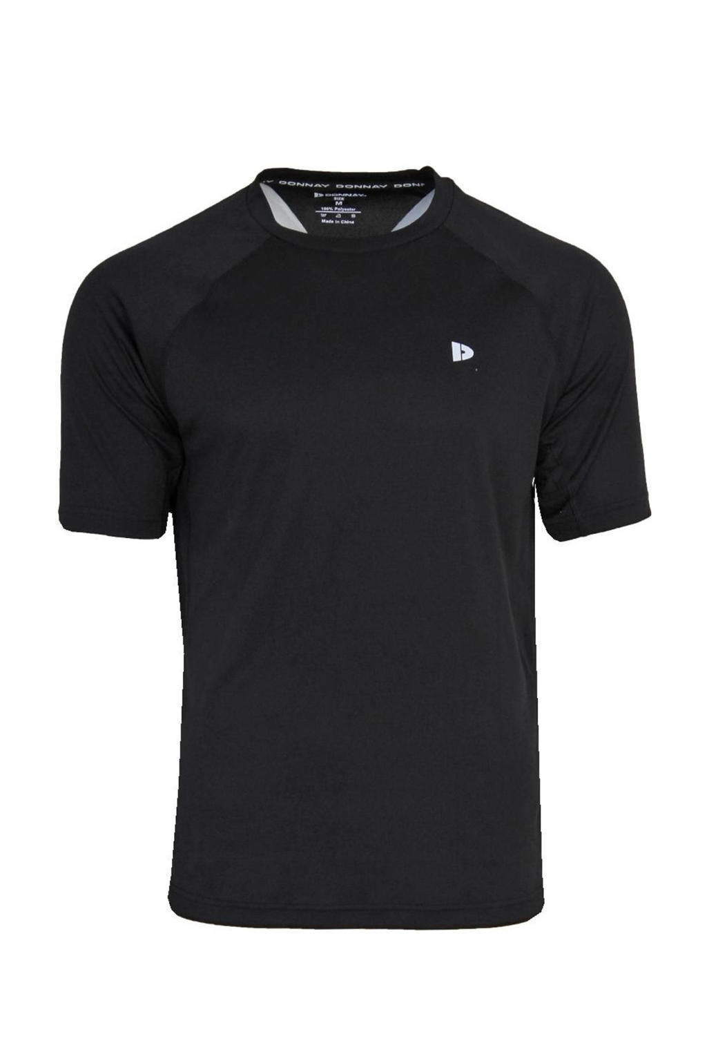 Zwarte heren Donnay sportshirt Andre van polyester met effen, korte mouwen en ronde hals