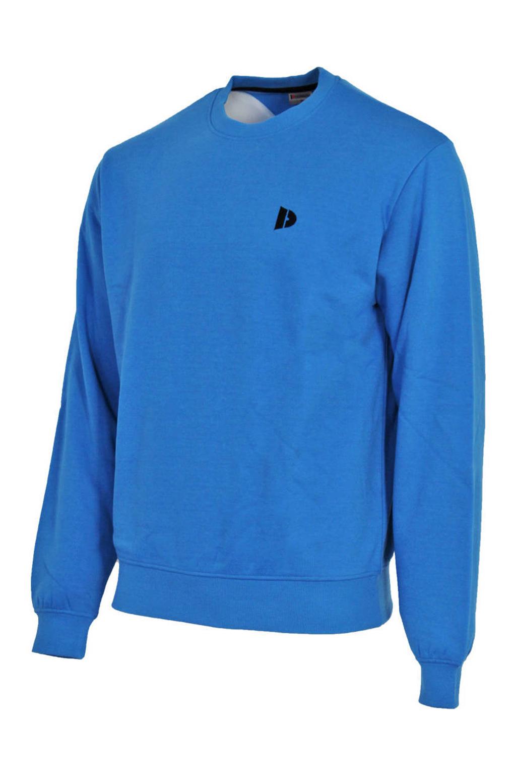 Blauwe heren Donnay sportsweater dean van polyester met logo dessin, lange mouwen en ronde hals
