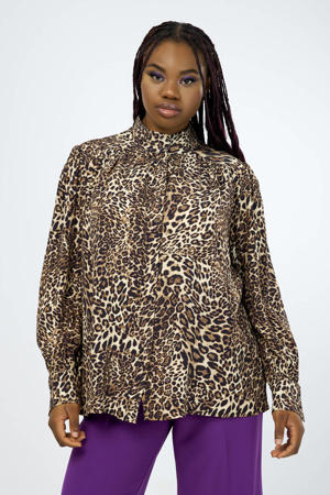 blouse met panterprint bruin/zwart