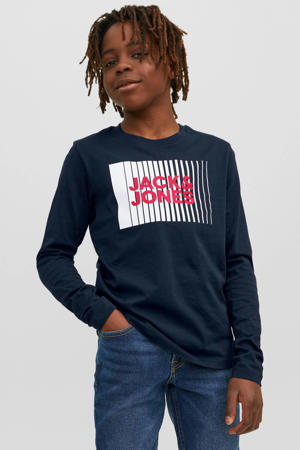 longsleeve JJECORP van katoen donkerblauw