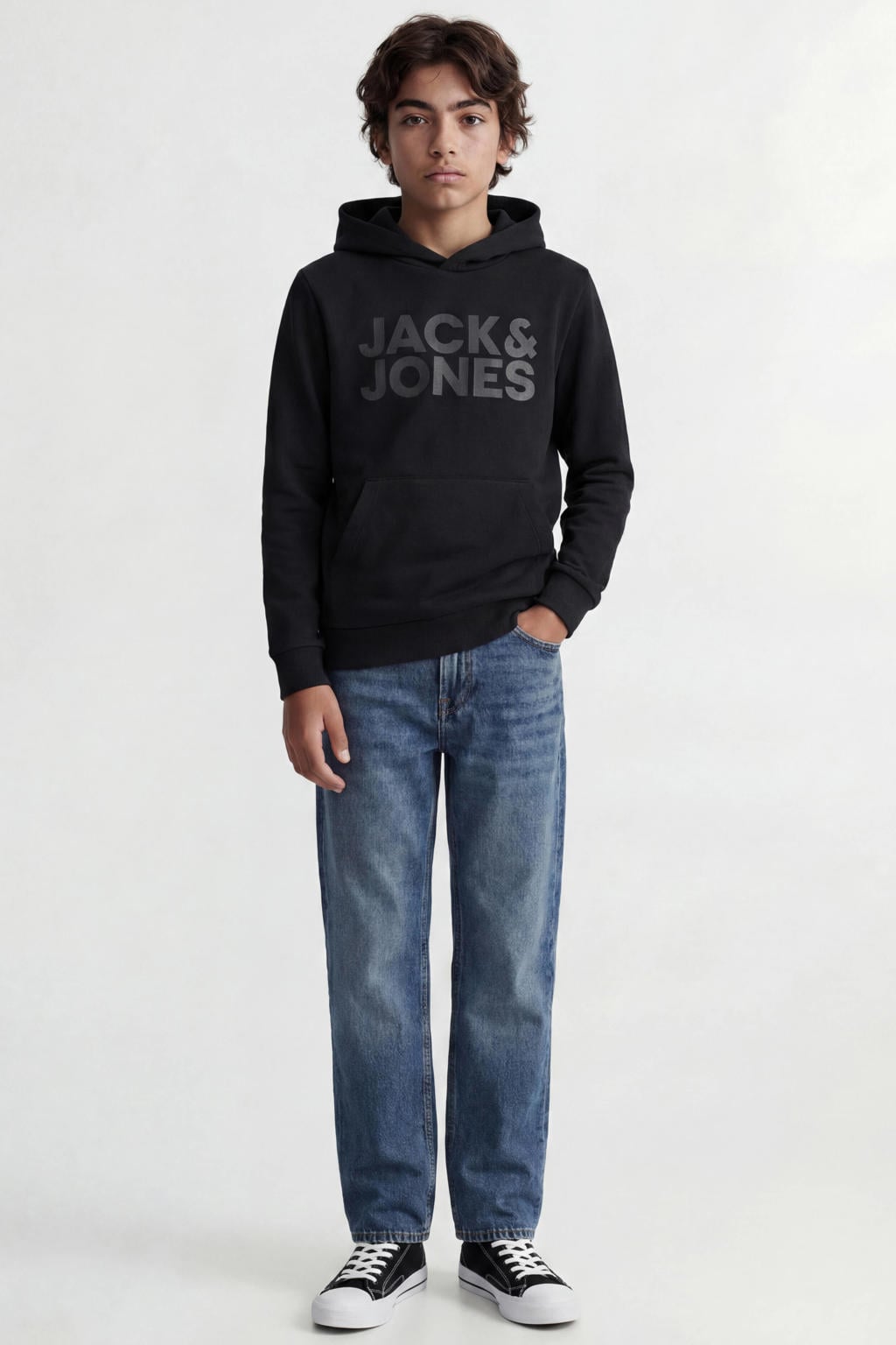JACK & JONES JUNIOR hoodie JJECORP met logo zwart