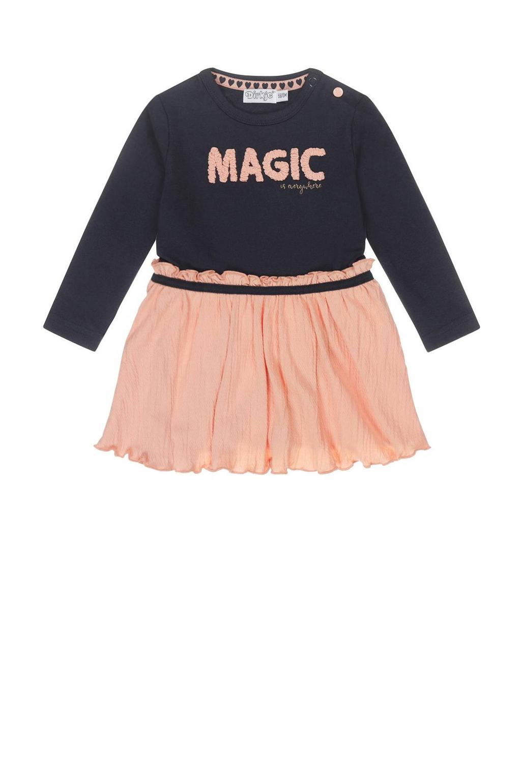 DIRKJE Mädchenkleid In Beige Melange – Süßes Fuchs-Kopf-Muster, Praktisch Mit Knopfverschluss
