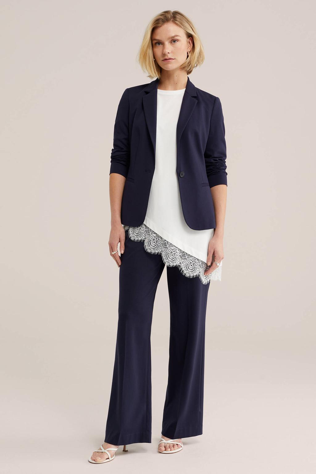 WE Fashion straight fit pantalon donkerblauw