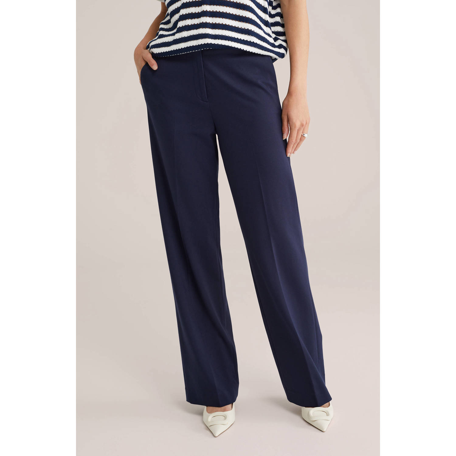 WE Fashion straight fit pantalon donkerblauw