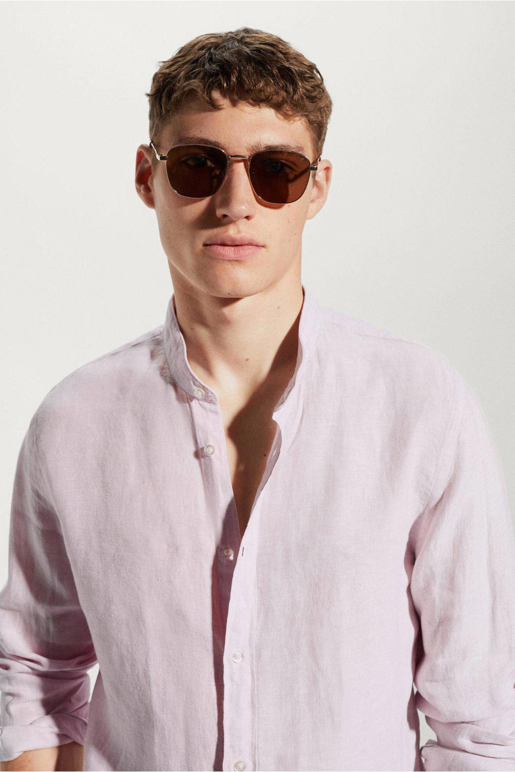 Mango Man linnen slim fit overhemd roze wehkamp