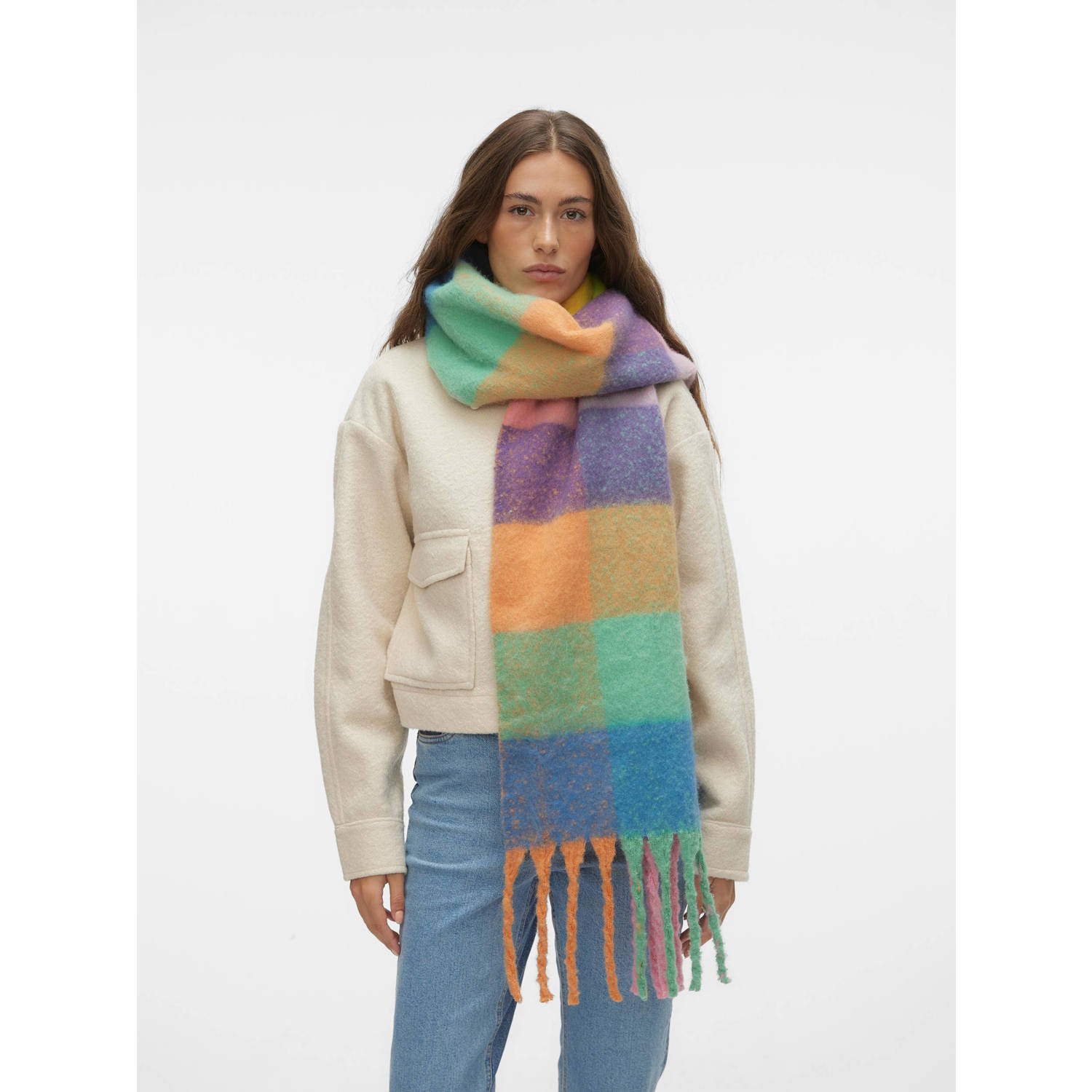 VERO MODA sjaal VMHEATHER blauw beige groen