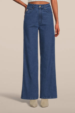 high waist wide leg jeans Rachel met krijtstreep stone stripes
