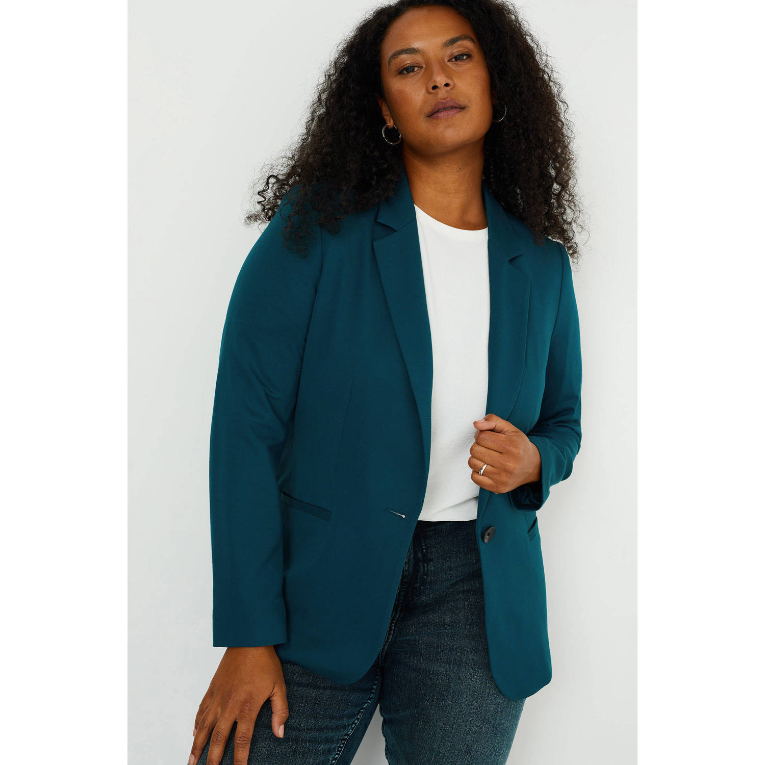 WE Fashion Curve getailleerde blazer petrol