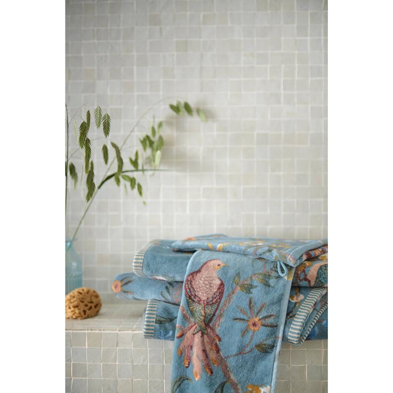 PIP Studio Serviette De Toilette Secret Garden Bleu Blanc 55x100 Cm – Coton Éponge 500 G/m²