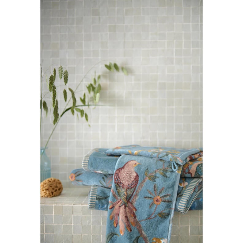 PIP Studio Serviette De Toilette Secret Garden Bleu Blanc 55x100 Cm – Coton Éponge 500 G/m²
