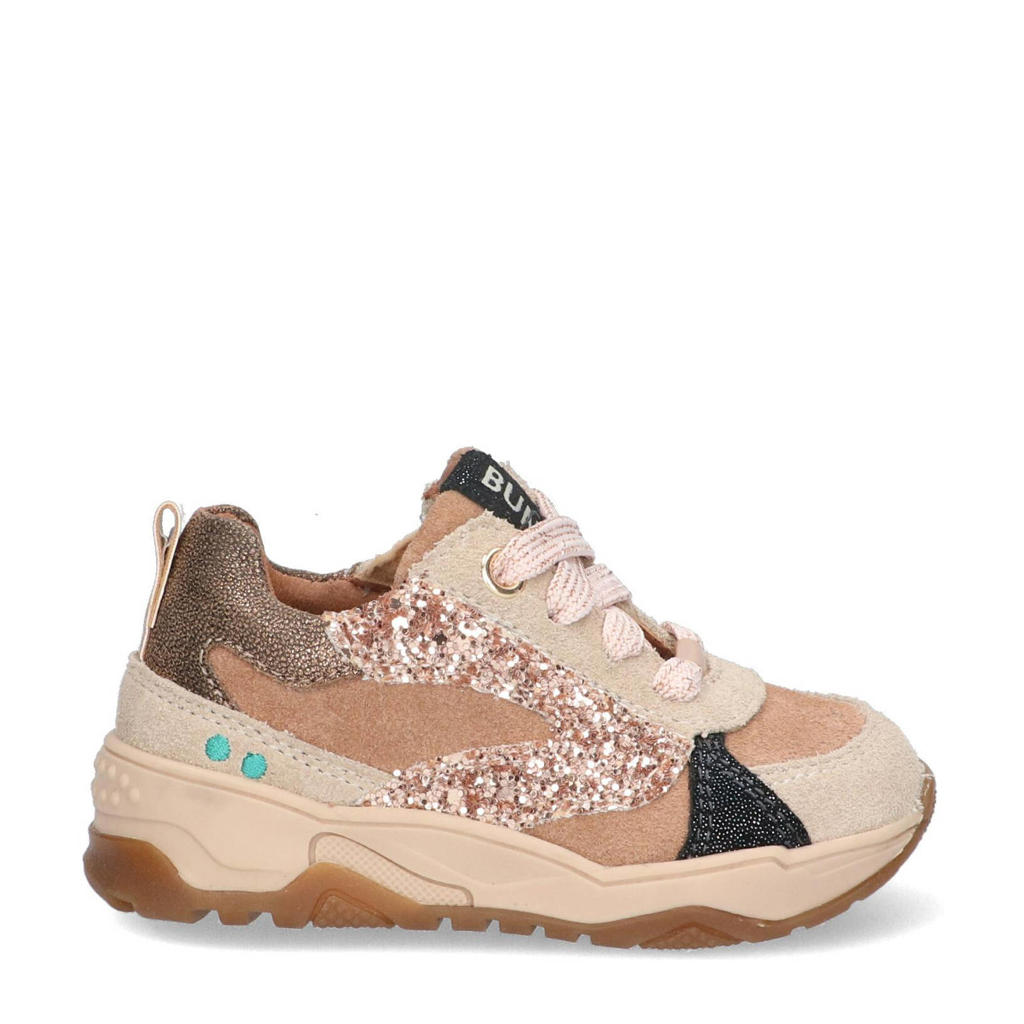 Beige meisjes Bunnies Ciske Chunky suède sneakers met rits- en vetersluiting