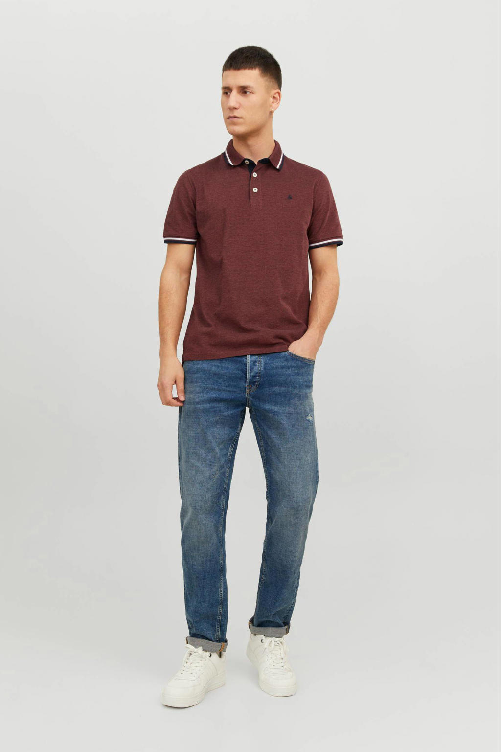 JACK & JONES ESSENTIALS slim fit polo JJEPAULOS roodbruin
