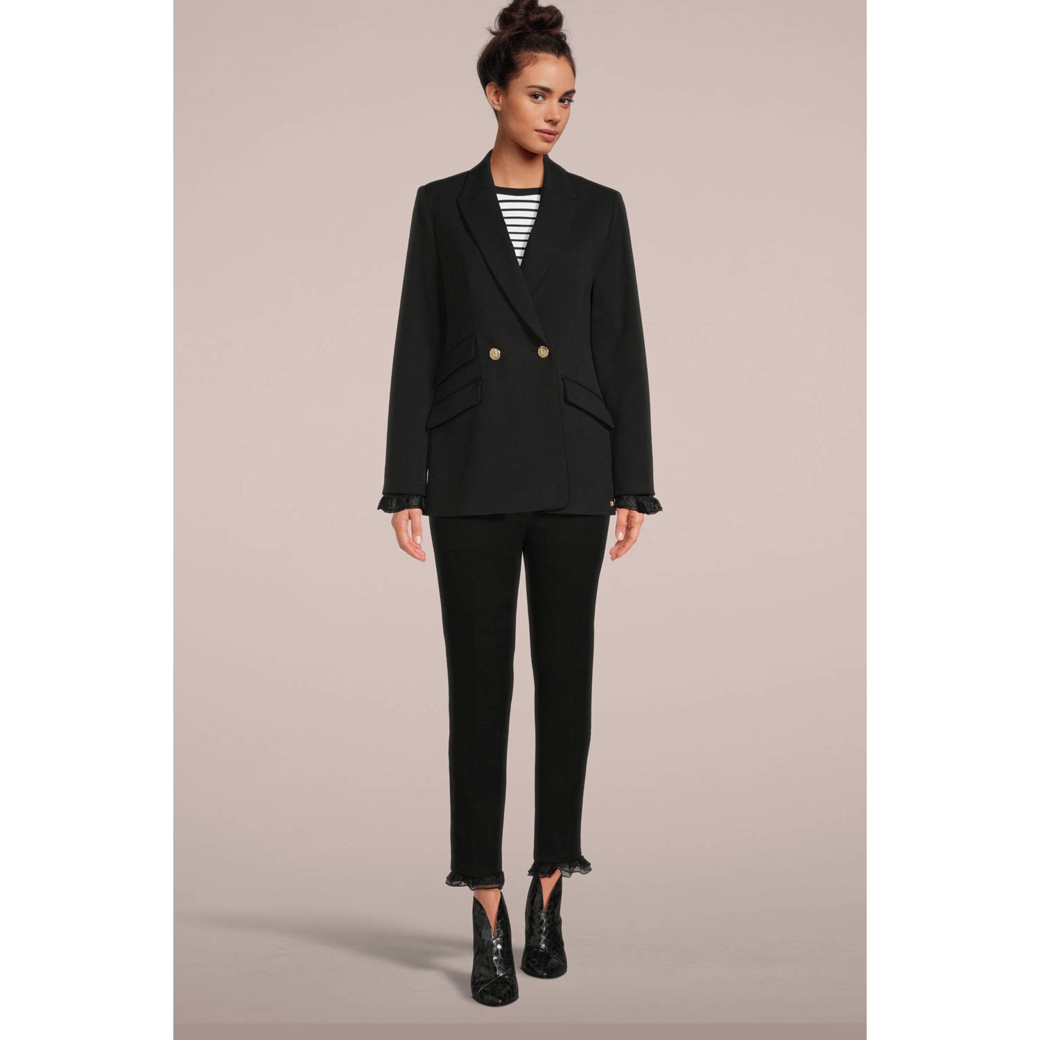 JOSH V getailleerde blazer Nicole met ruches zwart