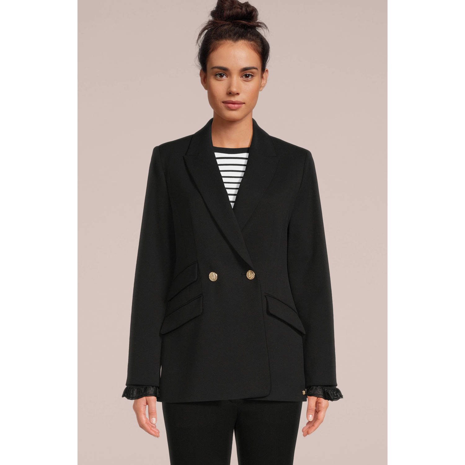 JOSH V getailleerde blazer Nicole met ruches zwart