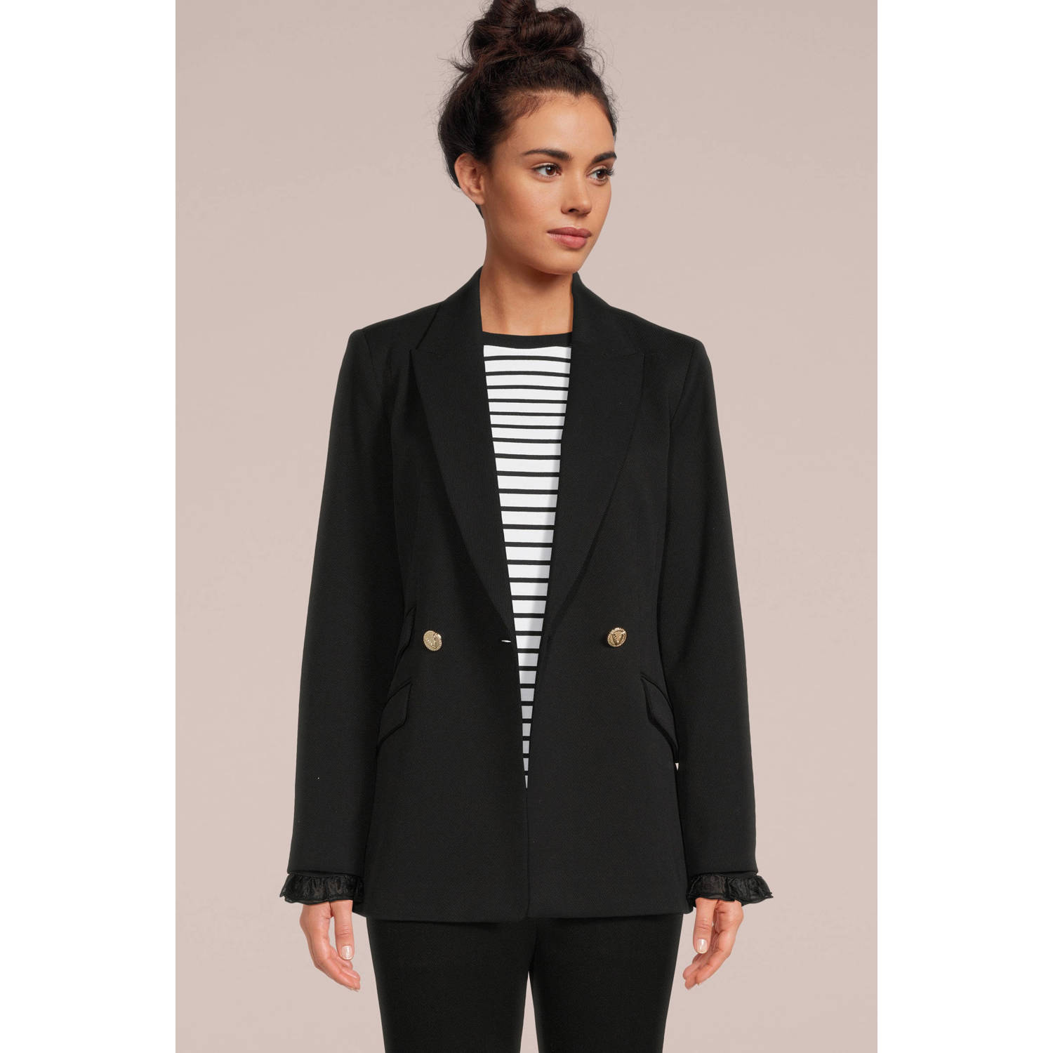 JOSH V getailleerde blazer Nicole met ruches zwart