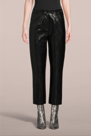 imitatieleren cropped high waist slim fit broek Marina met textuur zwart