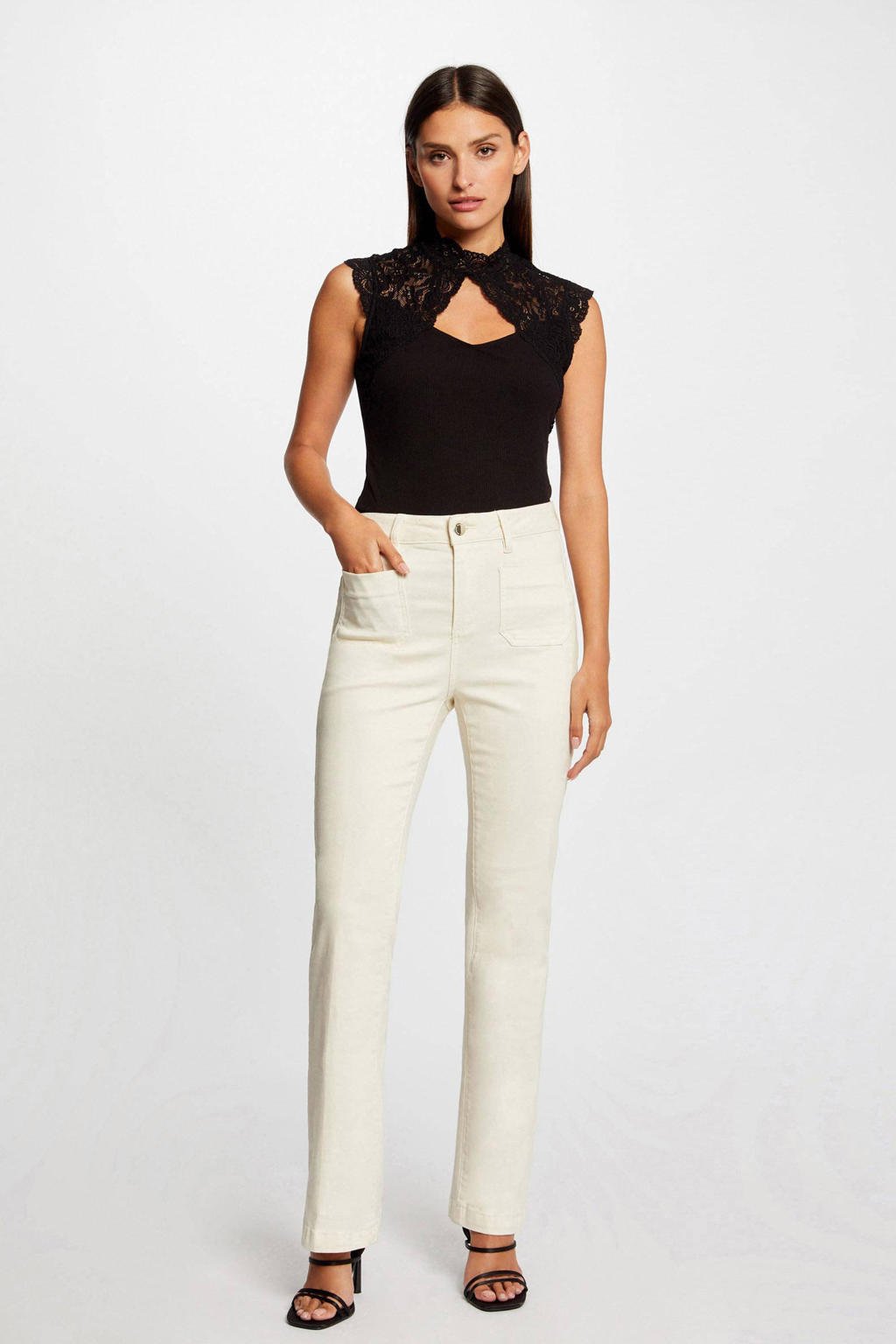 Zwarte dames Morgan semi-transparante top van polyester met effen