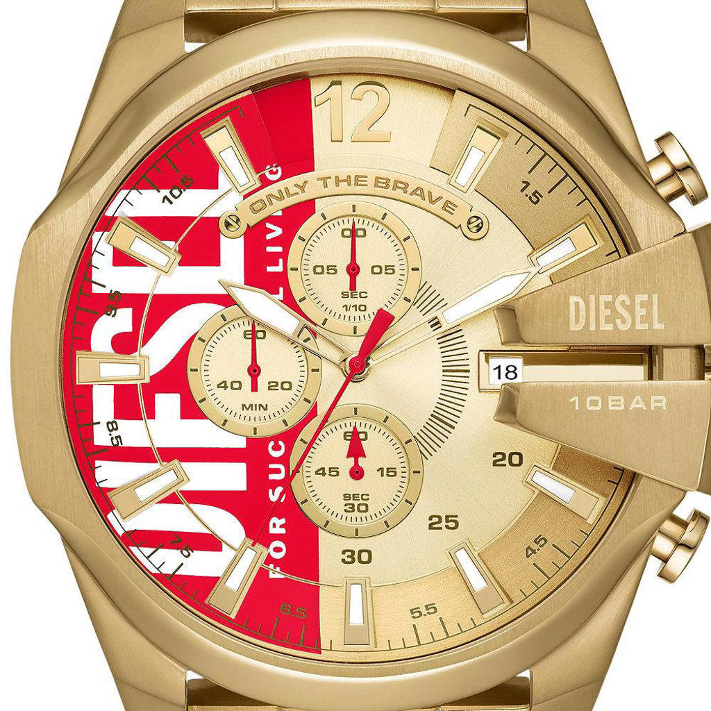 Diesel horloge DZ4642 Mega Chief goudkleurig wehkamp