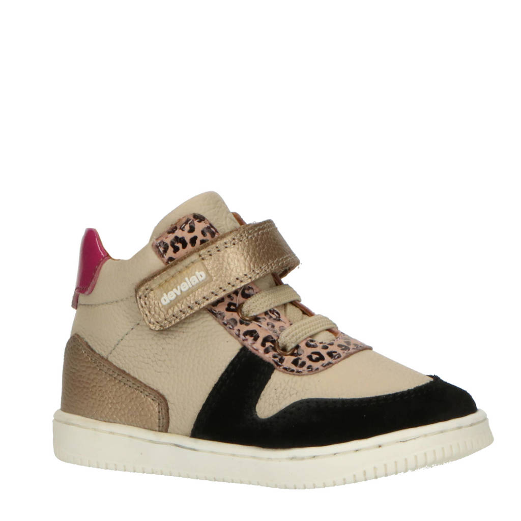 Develab leren sneakers zwart/beige/roze wehkamp