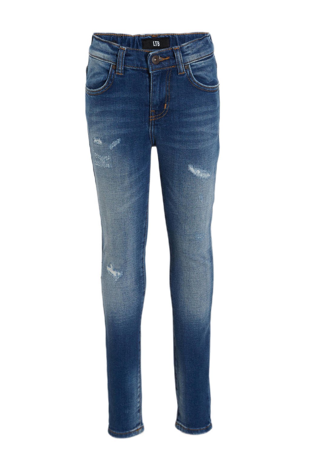 Dark blue denim meisjes LTB skinny jeans Lonia G van denim met rits- en drukknoopsluiting