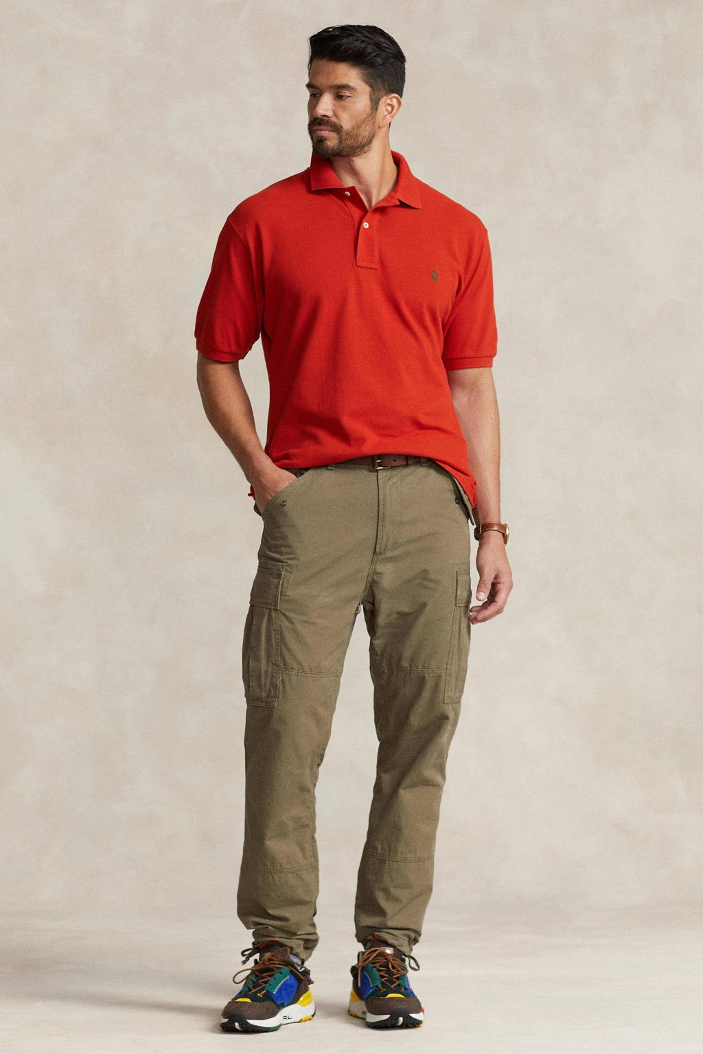 Rode heren POLO Ralph Lauren Big & Tall +size polo van katoen met korte mouwen en knoopsluiting