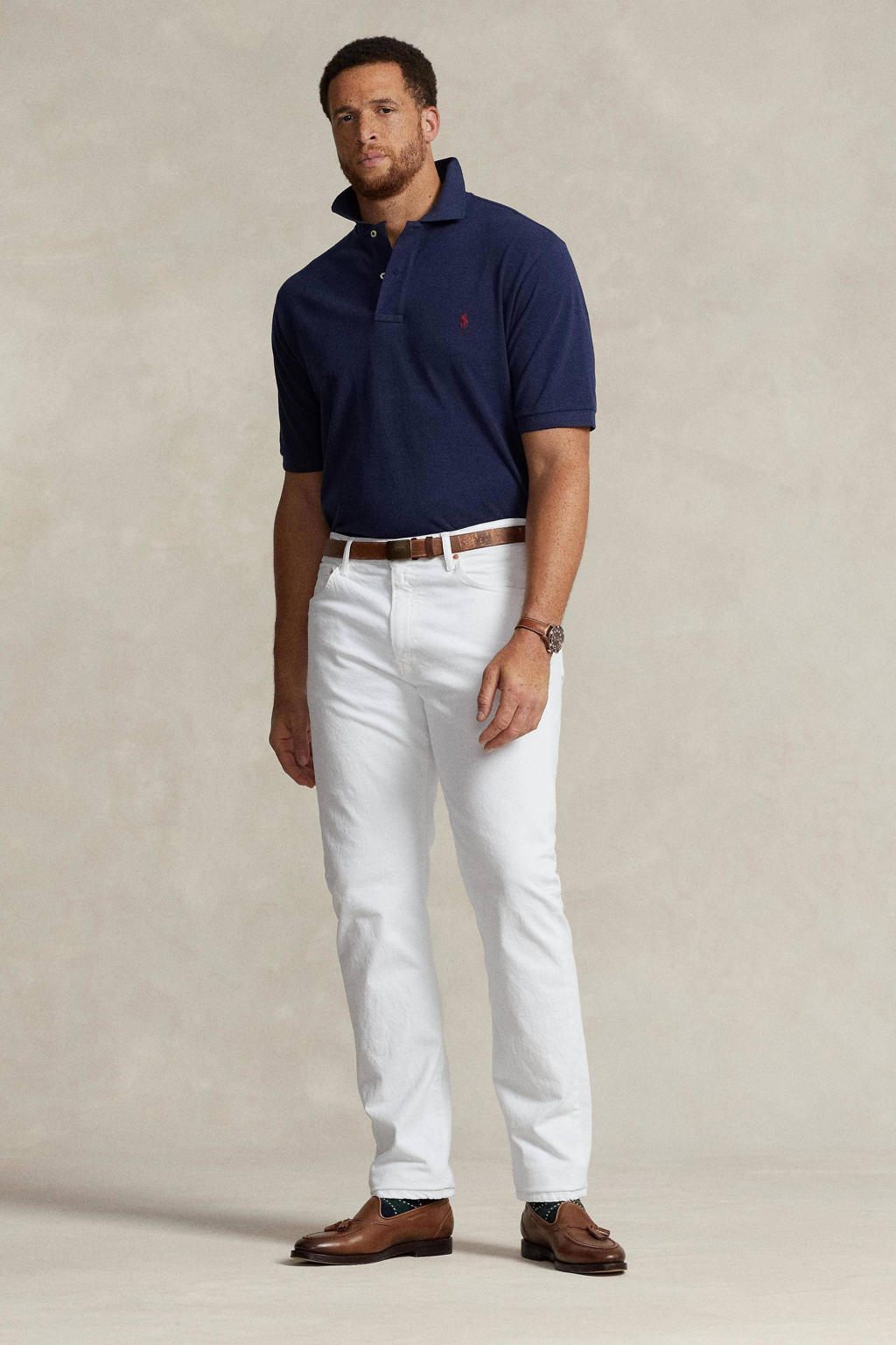 Donkerblauwe heren POLO Ralph Lauren Big & Tall +size regular fit polo van katoen met korte mouwen en knoopsluiting