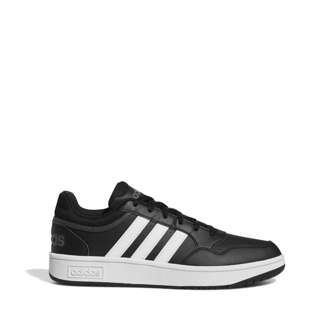 Zwart en witte heren adidas Sportswear Hoops 3.0 sneakers van imitatieleer/textiel met veters en effen