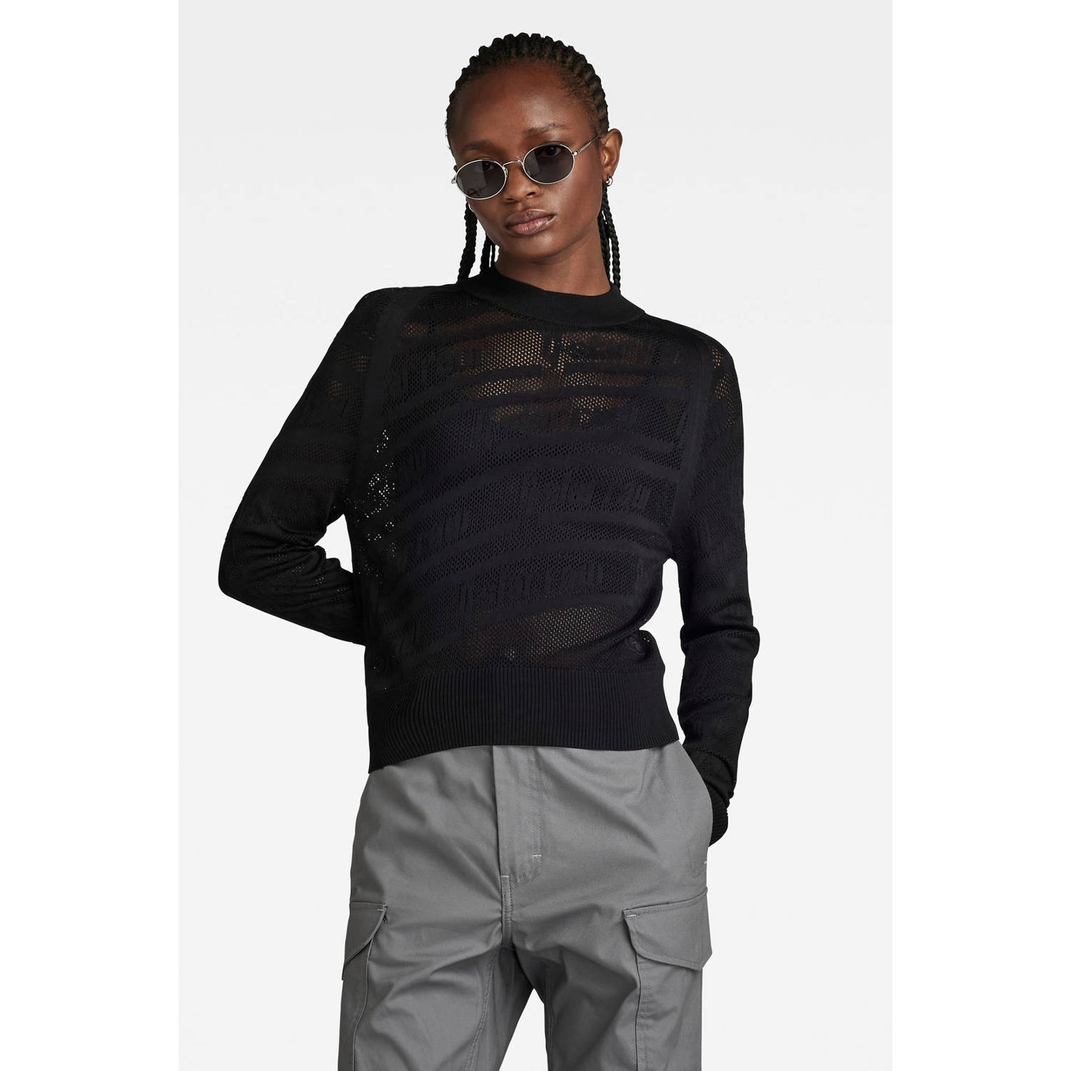 G-Star RAW Pointelle Text Gebreide Trui Zwart Dames
